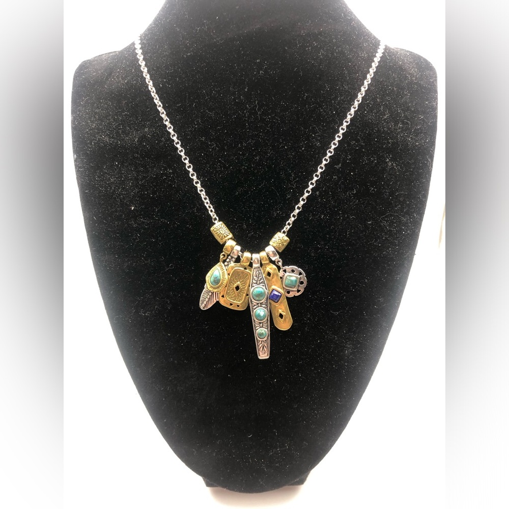 Vintage TH Turquoise & Lapis Sterling Silver Multi-Pendant Necklace 32 Inch
